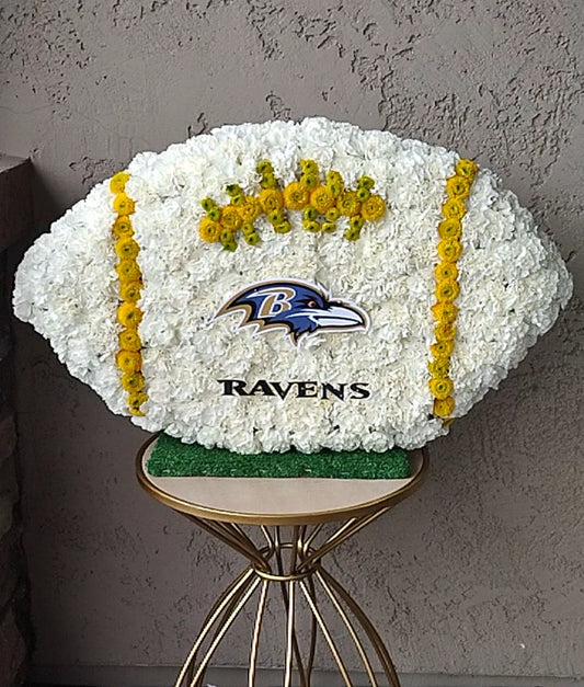 Football floral sympathy arrangement